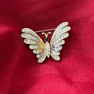 Vintage D'Orlan Butterfly Brooch 22K Gold Plated Swarovski Crystal Signed Pin